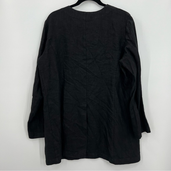 Eileen Fisher 100% Irish Linen Black Blouse Shirt Cardigan Jacket Lightweight L - Picture 3 of 6